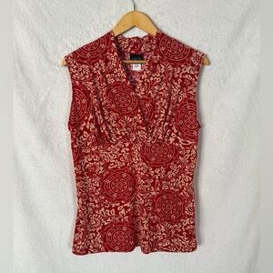 Red Patterned Sleeveless Top with Adjustable Chest coverage